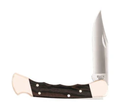 Buck Knives 110 Finger Groove Genuine Ebony Wood Folding Hunter W/ Upgraded Suede Leather Sheath -Buck Knives Sales 0110BRSFG.1