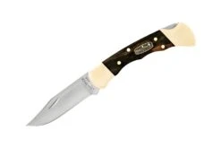 Buck Knives 112 Ranger Finger Groove 50th Anniversary Genuine Ebony Wood Folding Knife W/Sheath