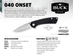 Buck Knives 040 Onset Framelock Ball Bearing Flipper, BOS S45VN Steel, Black G-10/Aluminum Handles W/ Clip -Buck Knives Sales 040 Onset Spec Sheet FillableOrderForm 1700x2200 48c918e