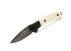 Buck Knives 590 Paradigm Assisted Open Knife 3″ Raindrop Damascus Drop Point Blade, Ivory G10 Handles, Rotating Bolster Lock W/ Clip, Limited Edition Legacy Collection