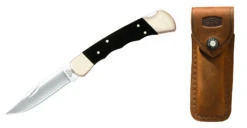 Buck Knives 110 Finger Groove Genuine Ebony Wood Folding Hunter W/ Upgraded Suede Leather Sheath