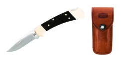 Buck Knives 112 Ranger Genuine Ebony Wood Folding Knife W/ Upgraded Suede Leather Sheath