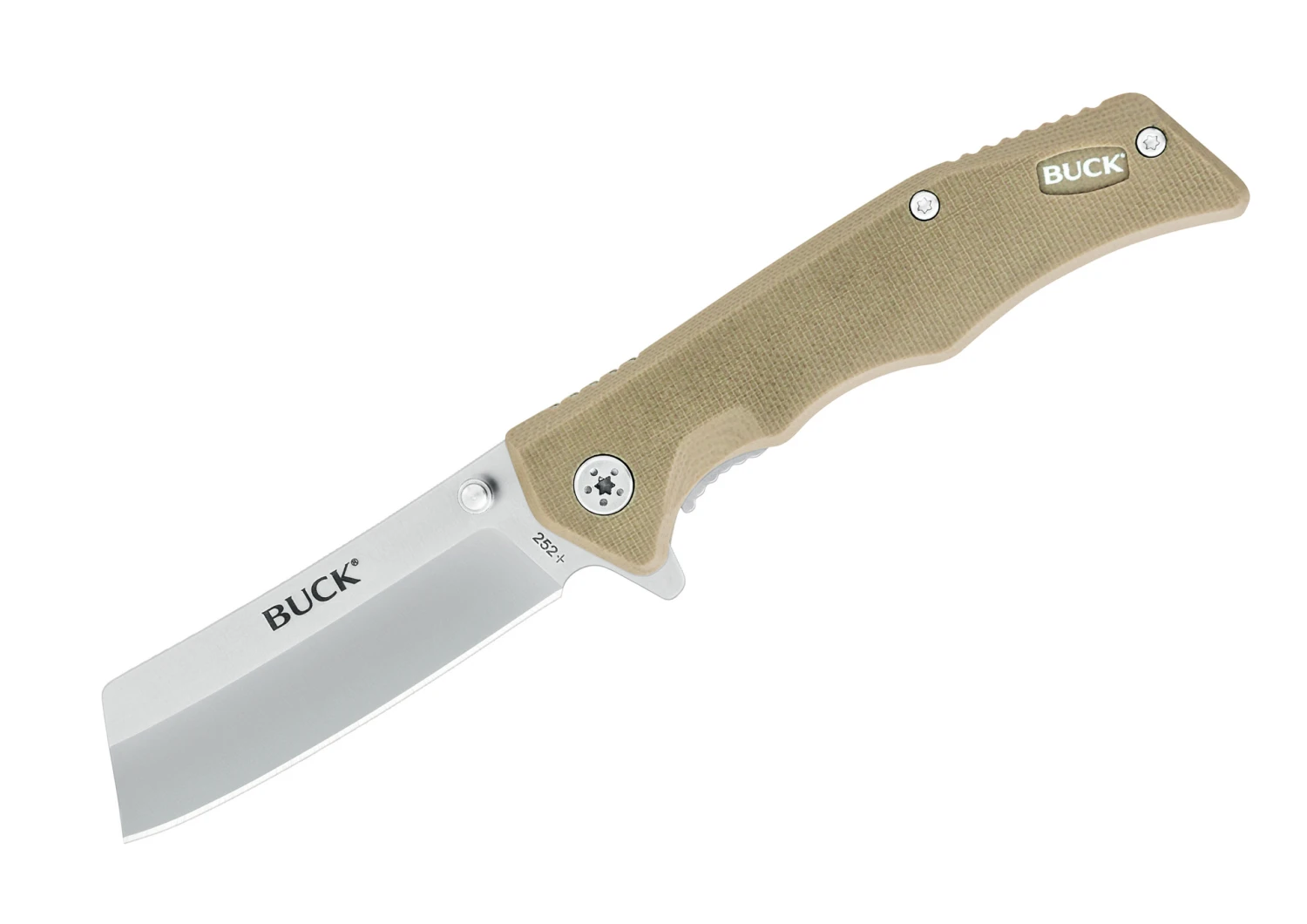 Buck Knives 252 Trunk Tan G-10 Cleaver Folding Knife W/ Clip 0252TNS-B 3 Buck Knives 252 Trunk Tan G-10 Cleaver Folding Knife W/ Clip 0252TNS-B