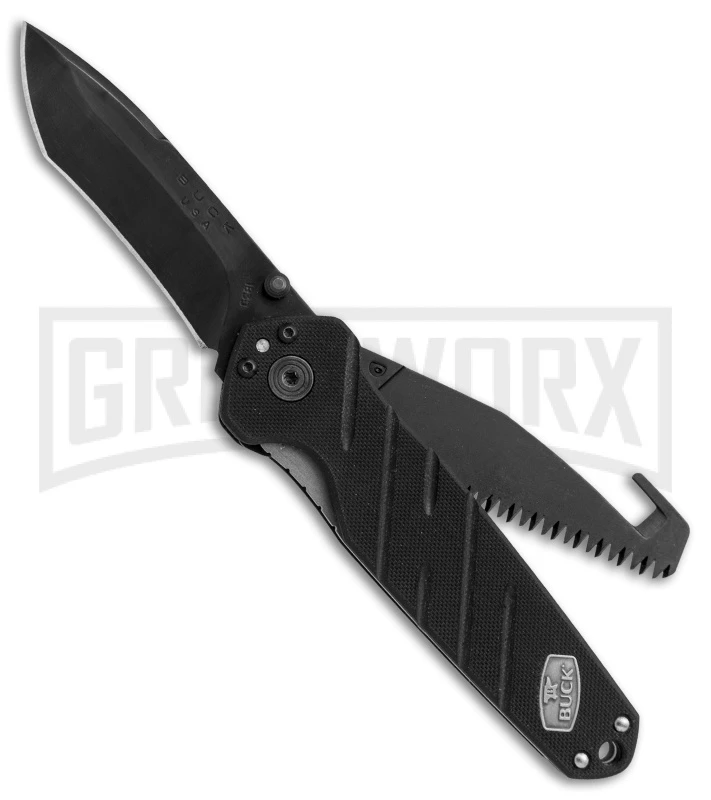 Buck Knives Buck Black Alpha Crosslock Knife W/ Saw & Gut Hook Blade - Black 3 Buck Knives Buck Black Alpha Crosslock Knife W/ Saw & Gut Hook Blade - Black
