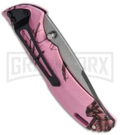 Buck Knives Buck Bantam BLW Mossy Oak Pink Camo Folding Knife - Satin Plain -Buck Knives Sales Buck Bantam BLW Mossy Oak Camo Pink 0285CMS10 B CAT. 3668 BHQ 12606 jr side large