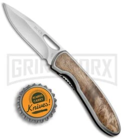 Buck Knives Buck Graduate Burlwood Folding Knife - Satin Plain -Buck Knives Sales Buck Graduate LL Burlwood 0328BWS BHQ 68062 jr bottlecap large