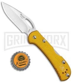 Buck Knives Buck Mini SpitFire Yellow Folding Knife - Satin Plain -Buck Knives Sales Buck Mini SpitFire LB Yellow Satin 0726YWS BHQ 92993 jr bottlecap large