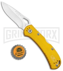Buck Knives SpitFire Yellow Folding Knife - Satin Plain -Buck Knives Sales Buck SpitFire LB Yellow Satin 0722YWS1 BHQ 92986 jr bottlecap large