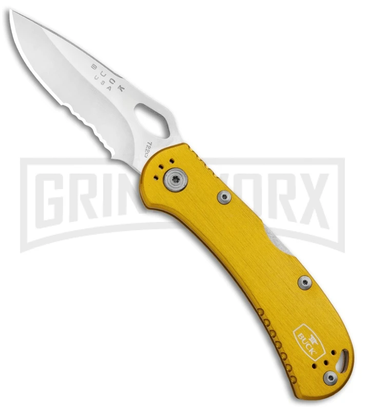 Buck Knives SpitFire Yellow Folding Knife - Satin Serr 3 Buck Knives SpitFire Yellow Folding Knife - Satin Serr