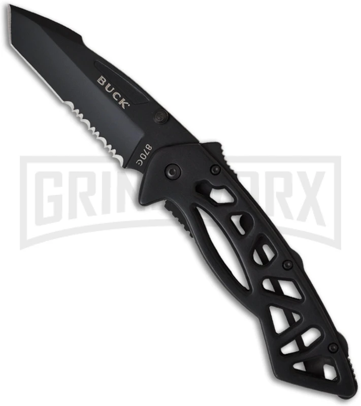 Buck Knives Buck Bones 870 Black Folding Knife - Black Serr 3 Buck Knives Buck Bones 870 Black Folding Knife - Black Serr